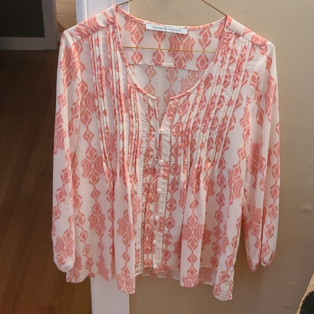 Collective Concepts Pink and White Blouse